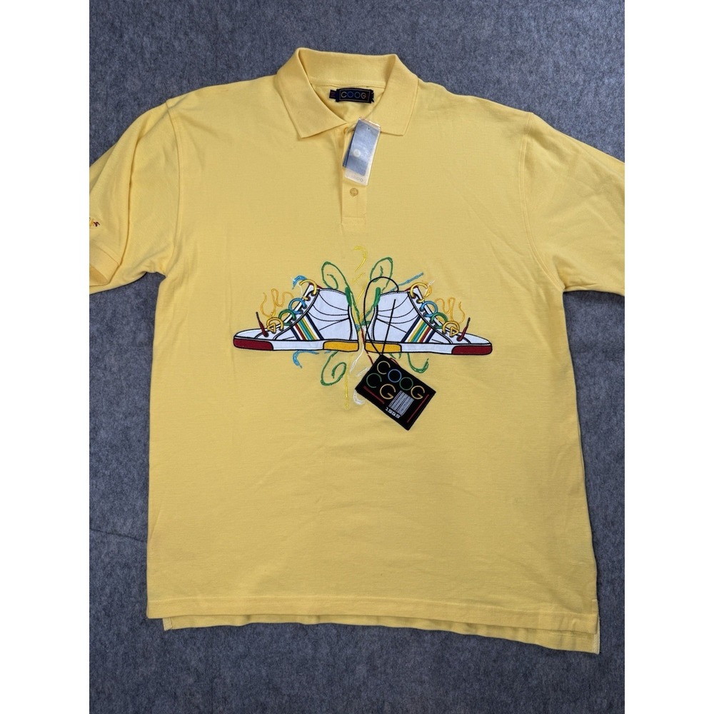 Vintage Y2K COOGI Polo - Embroidered Rainbow Shoes Laces, 100% Cotton Men's 2XL